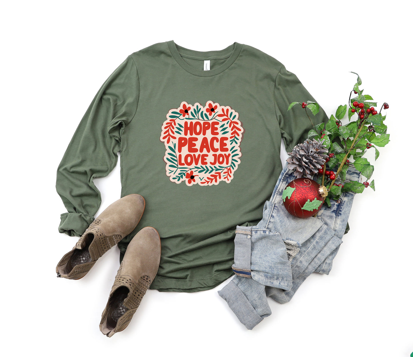 Hope Peace Love Joy | Long Sleeve Crew Neck