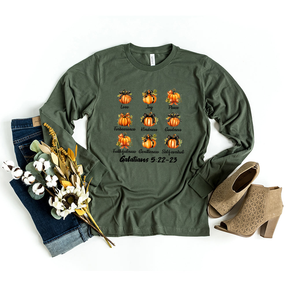 Coquette Fall Religious Pumpkin Chart | Long Sleeve Crew Neck