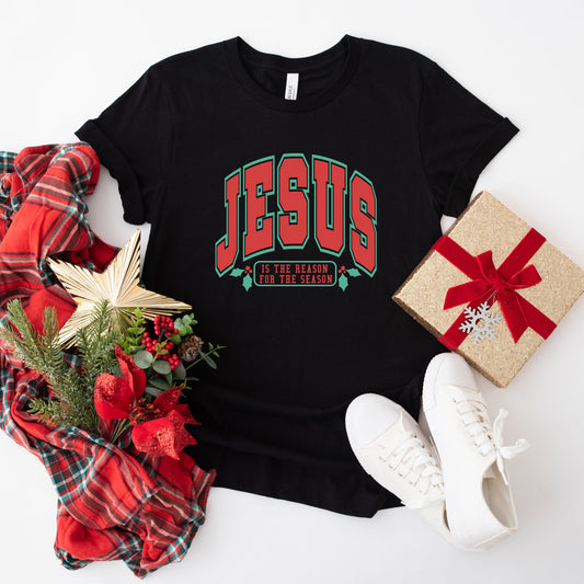 Red and Green Jesus Is The Reason | Short Sleeve Crew Neck