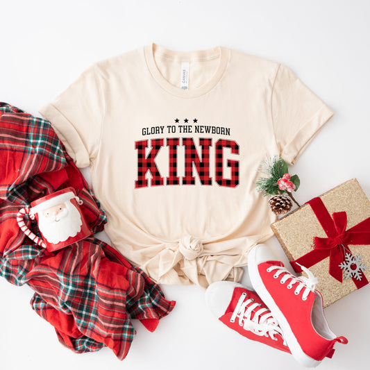 Glory To The Newborn King Plaid | Short Sleeve Crew Neck