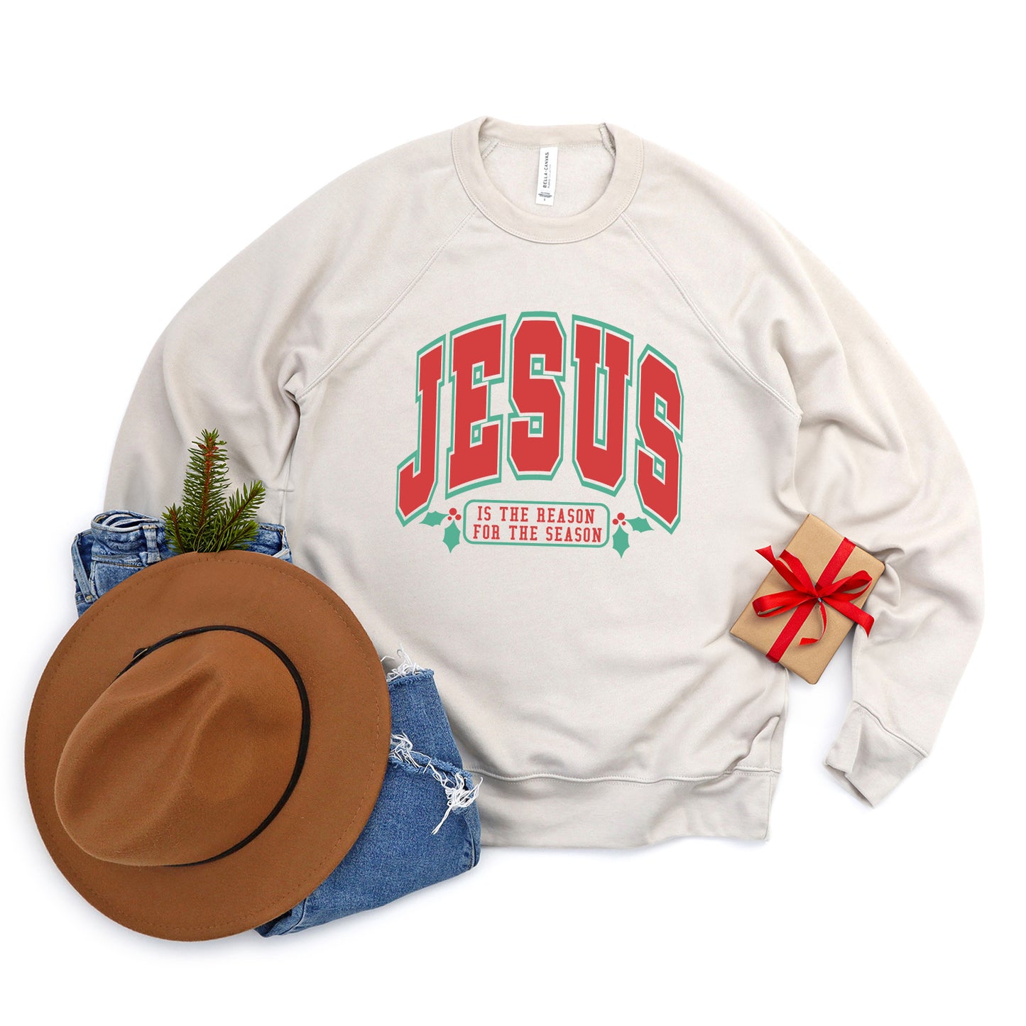 Red And Green Jesus Is The Reason | Bella Canvas Sweatshirt