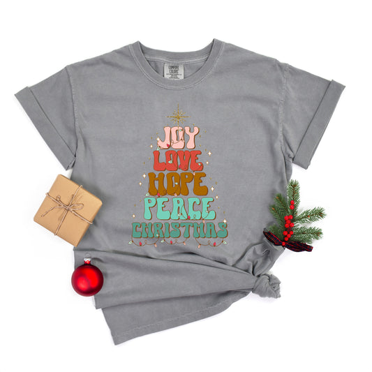 Joy Love Hope Peace Christmas Tree | Garment Dyed Tee