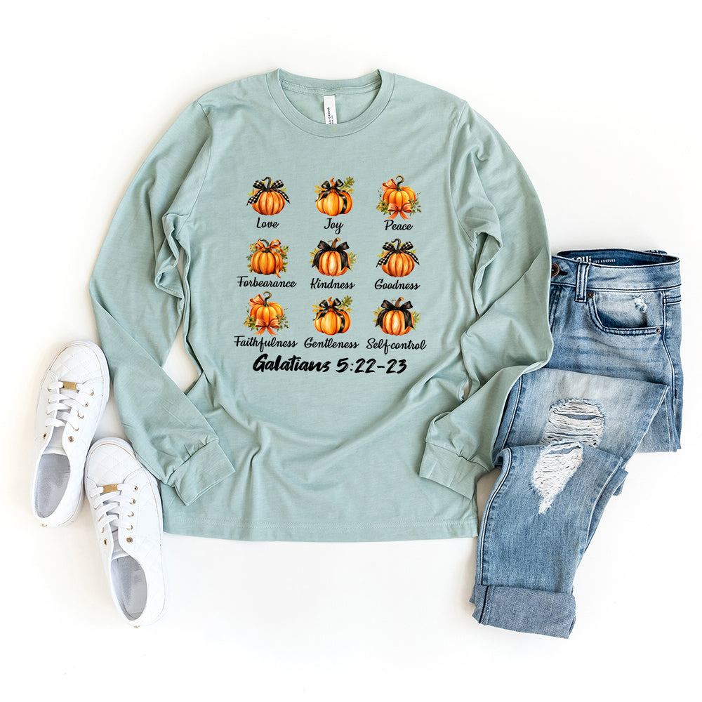 Coquette Fall Religious Pumpkin Chart | Long Sleeve Crew Neck