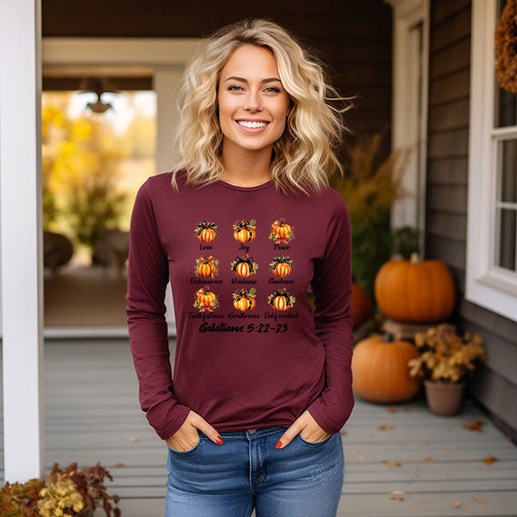 Coquette Fall Religious Pumpkin Chart | Long Sleeve Crew Neck