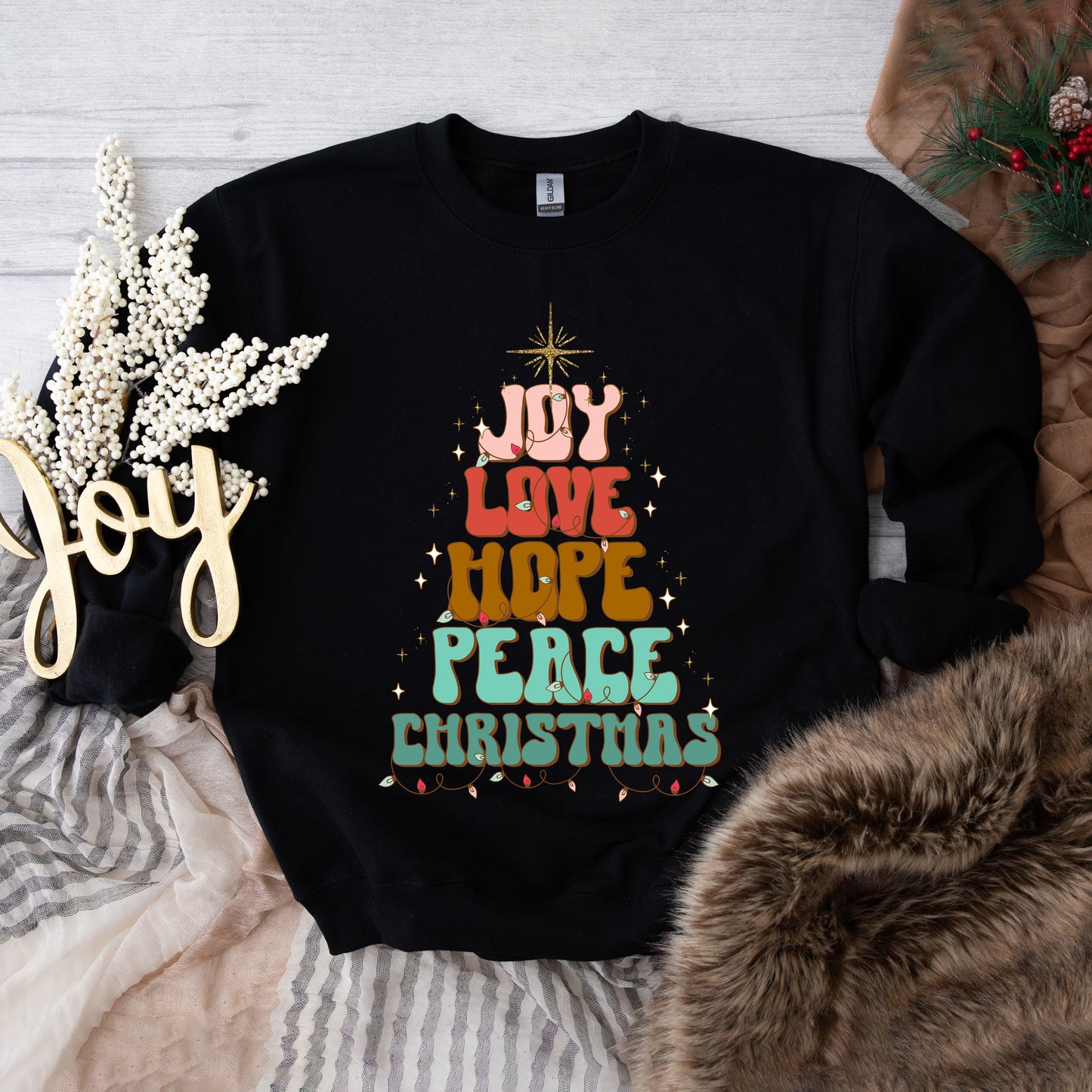 Joy Love Hope Peace Christmas Tree | Sweatshirt