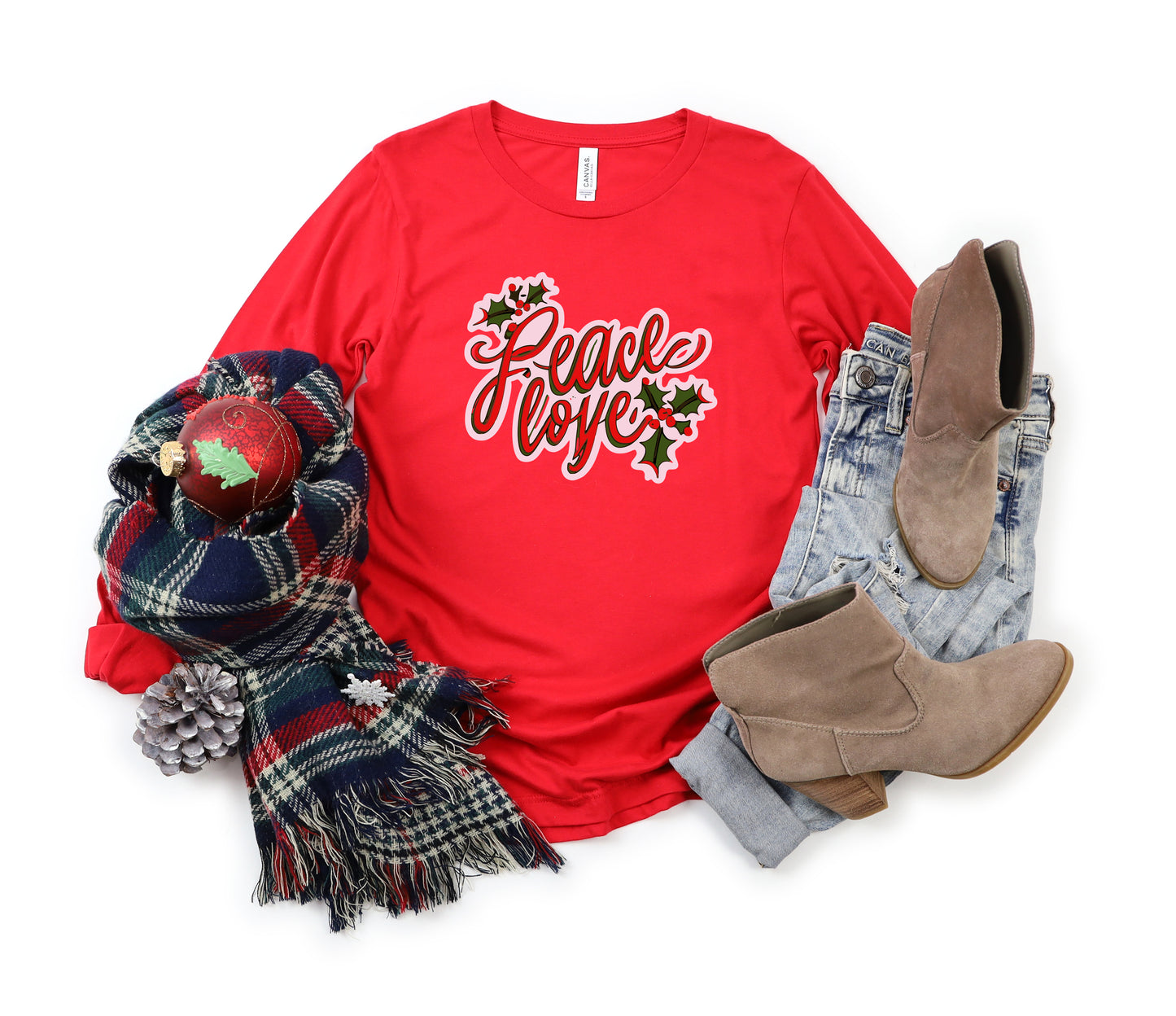 Peace Love Mistletoe | Long Sleeve Crew Neck