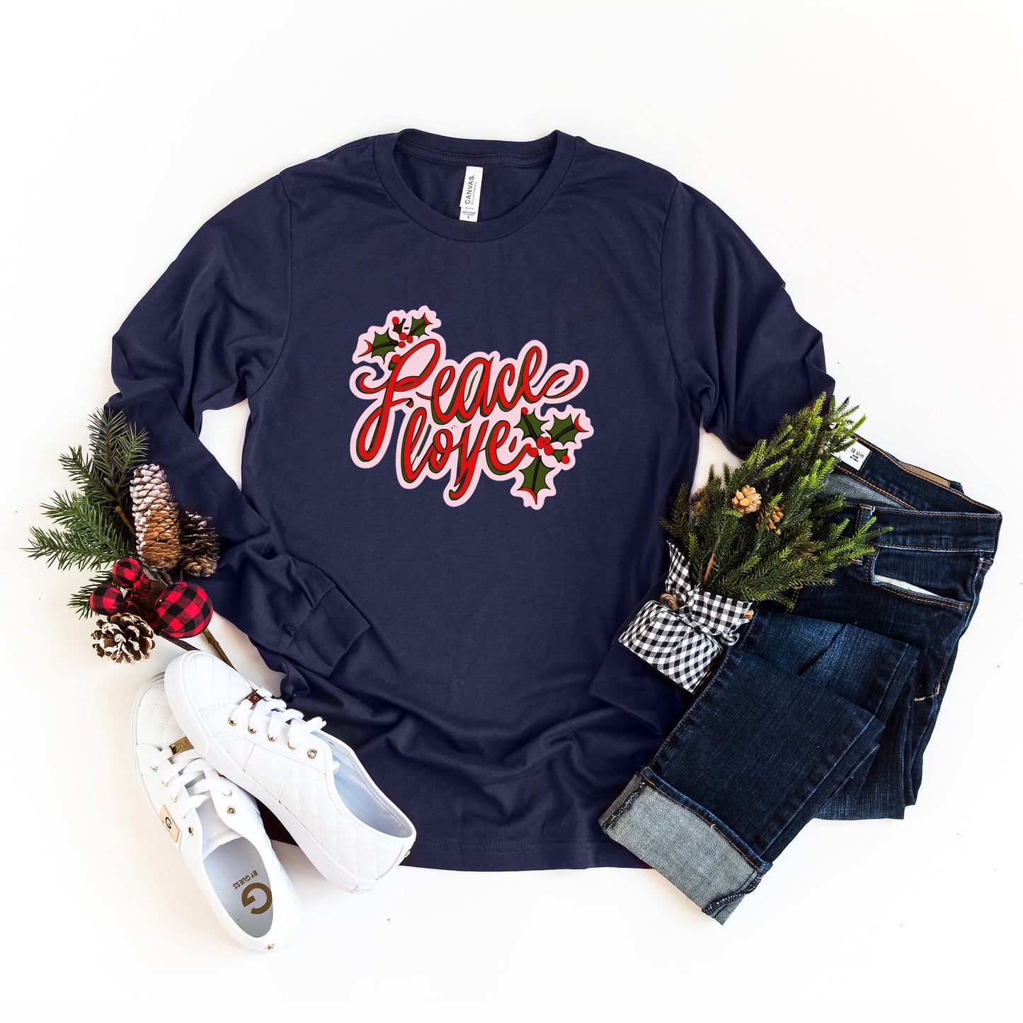 Peace Love Mistletoe | Long Sleeve Crew Neck