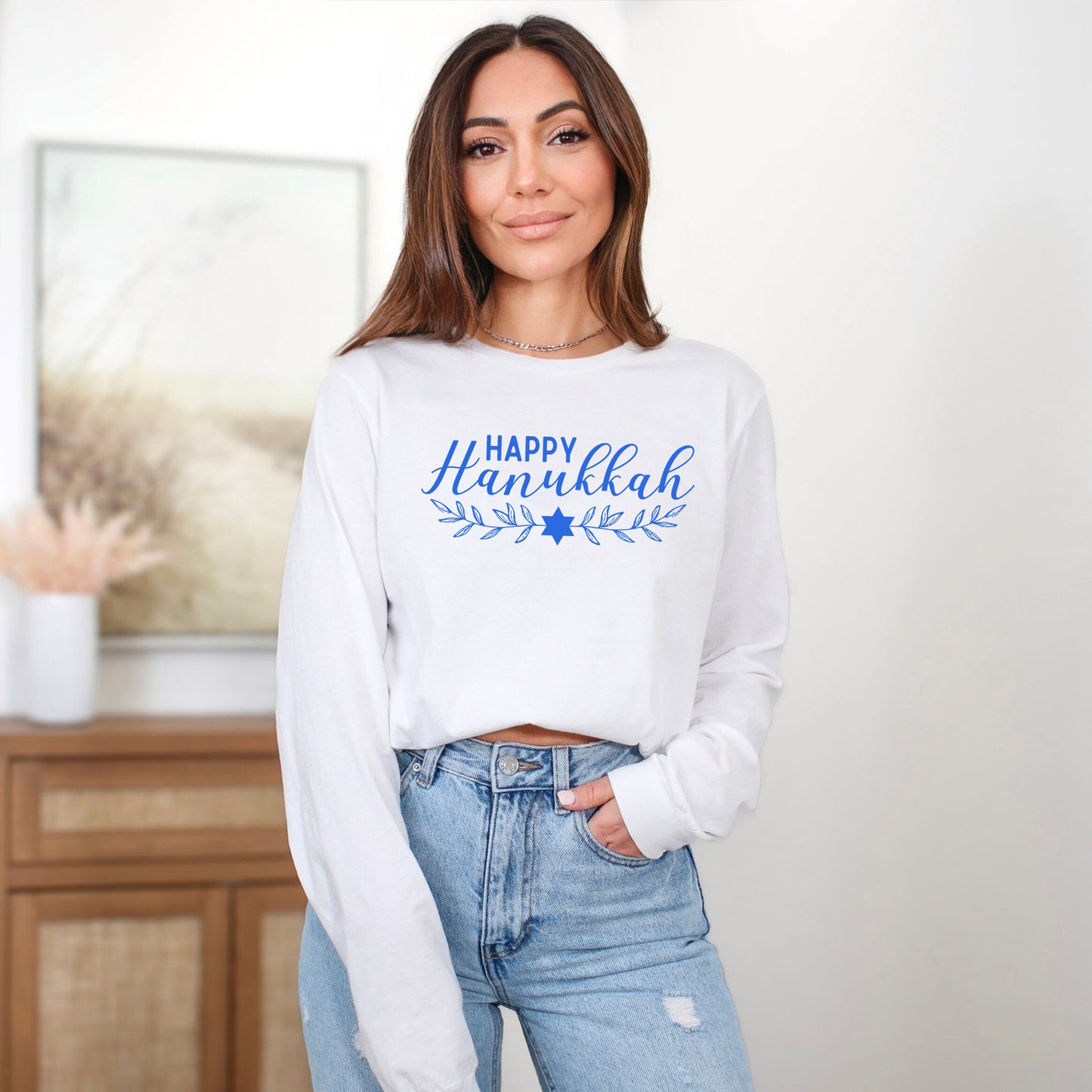 Happy Hanukkah Blue | Long Sleeve Crew Neck