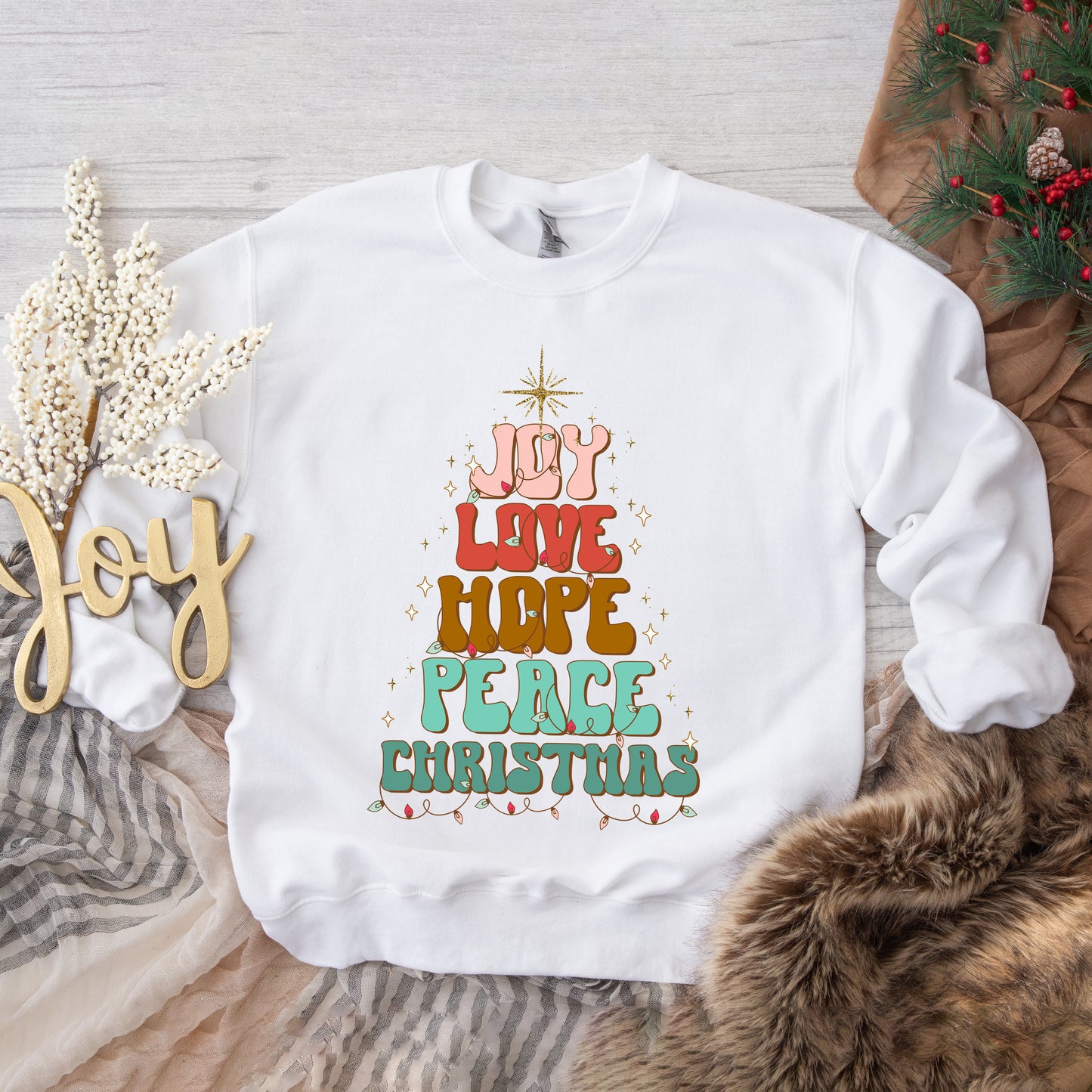 Joy Love Hope Peace Christmas Tree | Sweatshirt