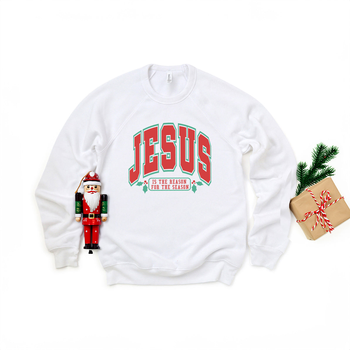 Red And Green Jesus Is The Reason | Bella Canvas Sweatshirt