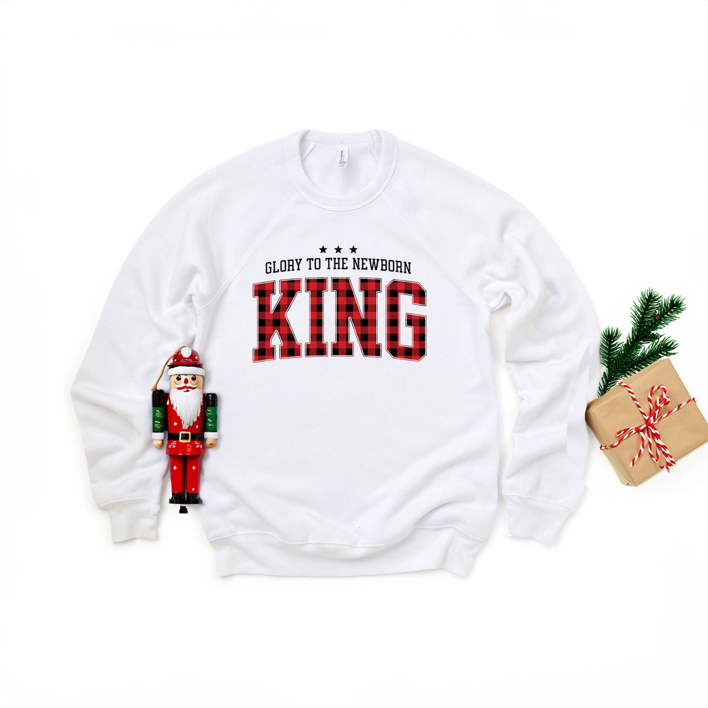 Glory To The Newborn King Plaid | Bella Canvas Sweatshirt