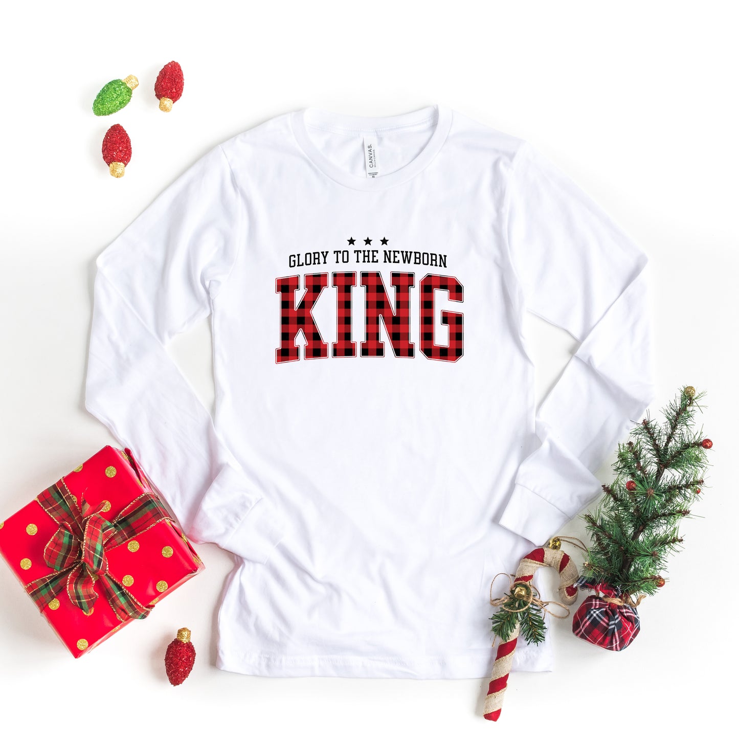 Glory To The Newborn King Plaid | Long Sleeve Crew Neck