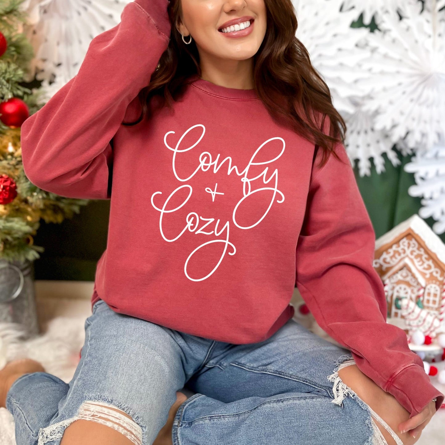 Comfy And Cozy Cursive | Garment Dyed Sweatshirt