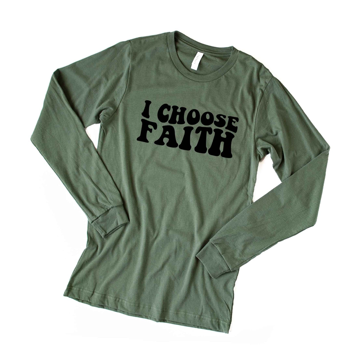 Retro I Choose Faith Wavy | Long Sleeve Crew Neck