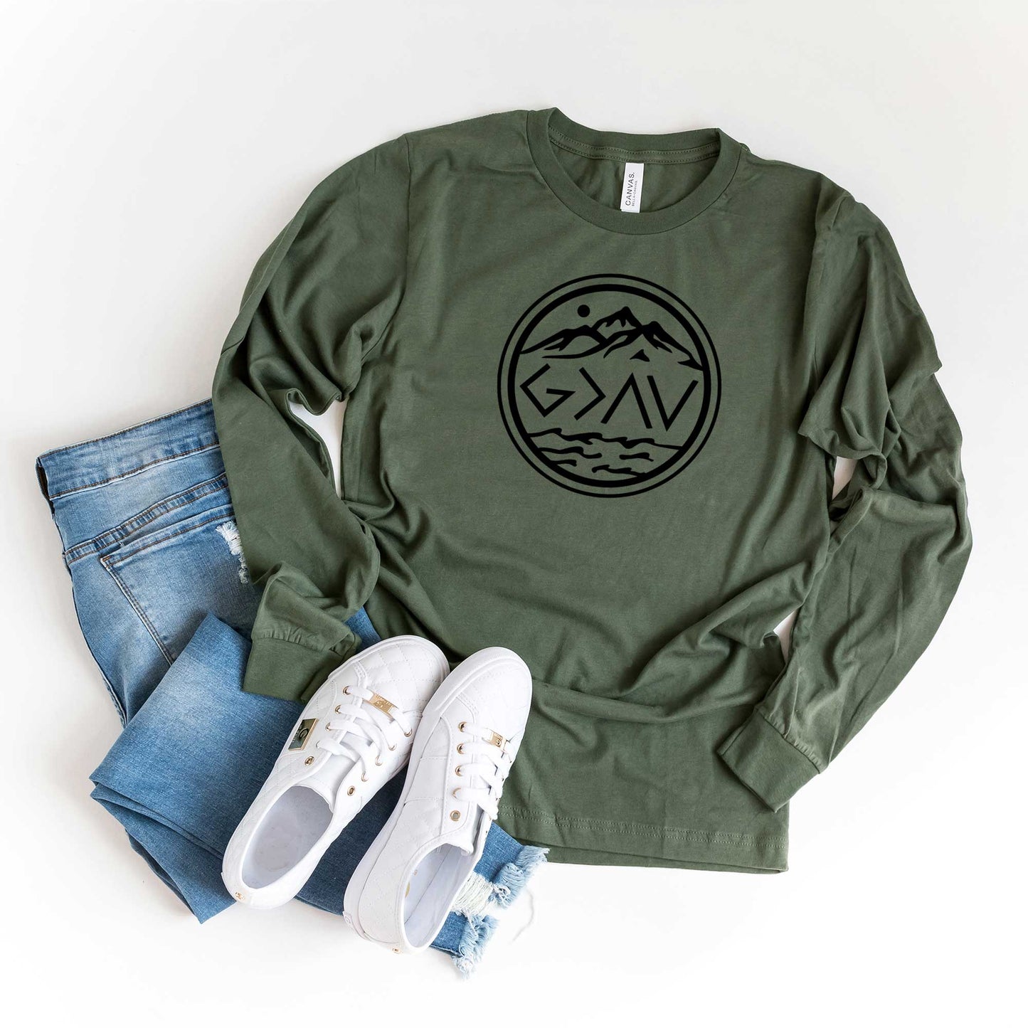 God Is Greater Circle | Long Sleeve Crew Neck