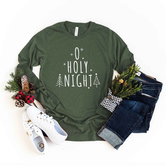 Oh Holy Night Trees | Long Sleeve Crew Neck