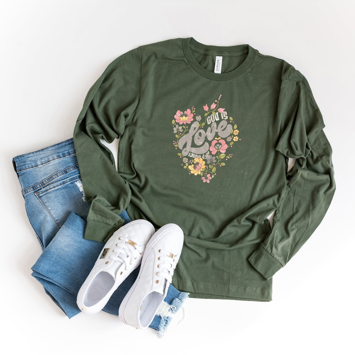 God Is Love Flowers | Long Sleeve Crew Neck