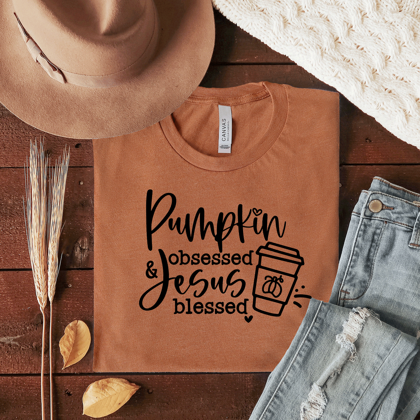 Pumpkin Obsessed Jesus Blessed | Short Sleeve Crew Neck