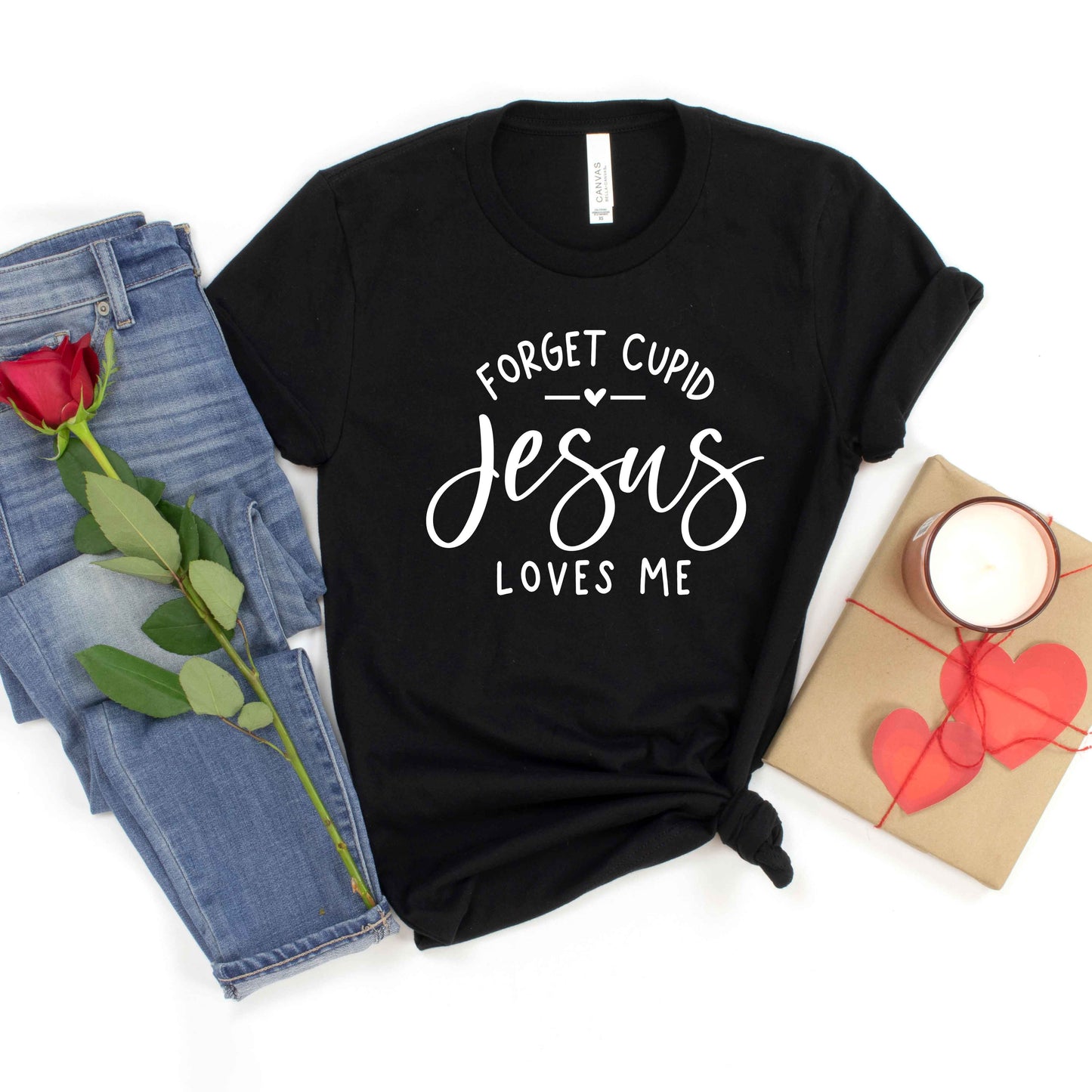 Forget Cupid Jesus Loves Me | Short Sleeve Crew Neck