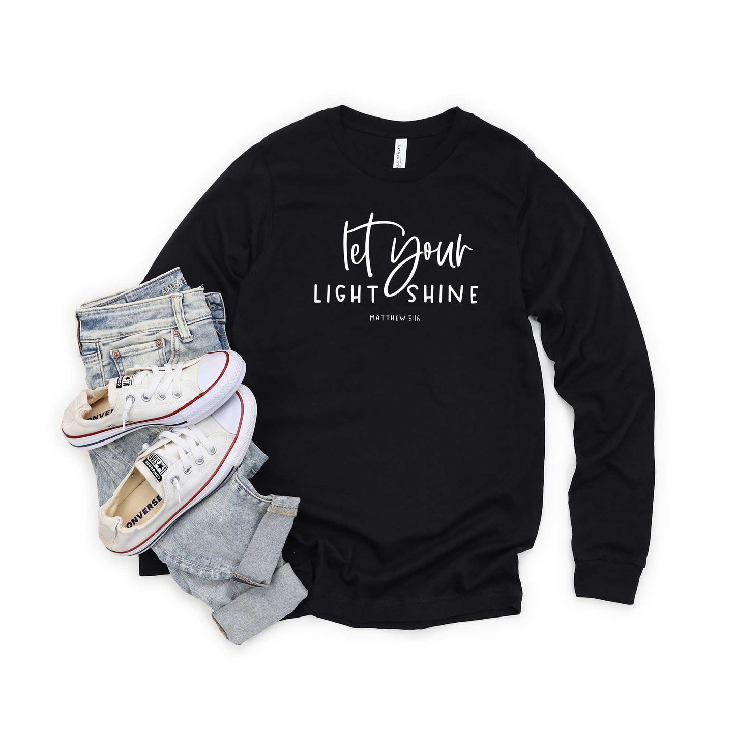 Let Your Light Shine Scripture | Long Sleeve Crew Neck