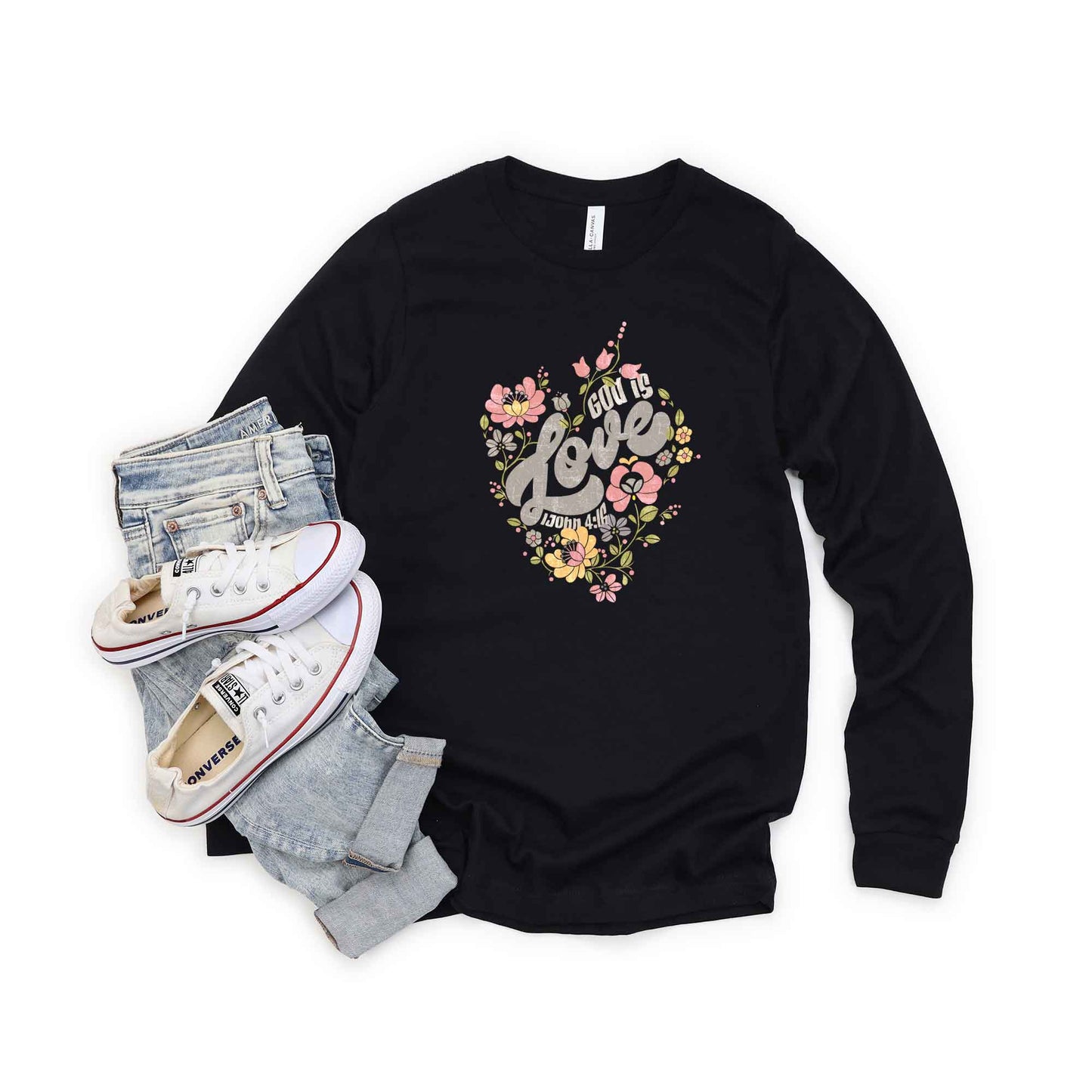 God Is Love Flowers | Long Sleeve Crew Neck