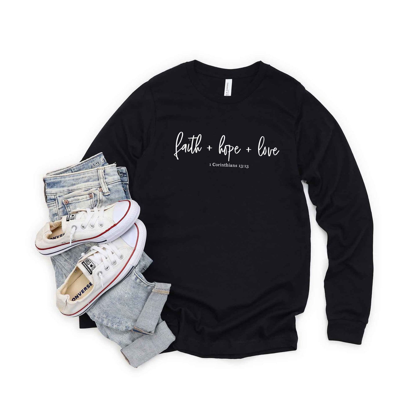 Faith Hope Love Scripture | Long Sleeve Crew Neck