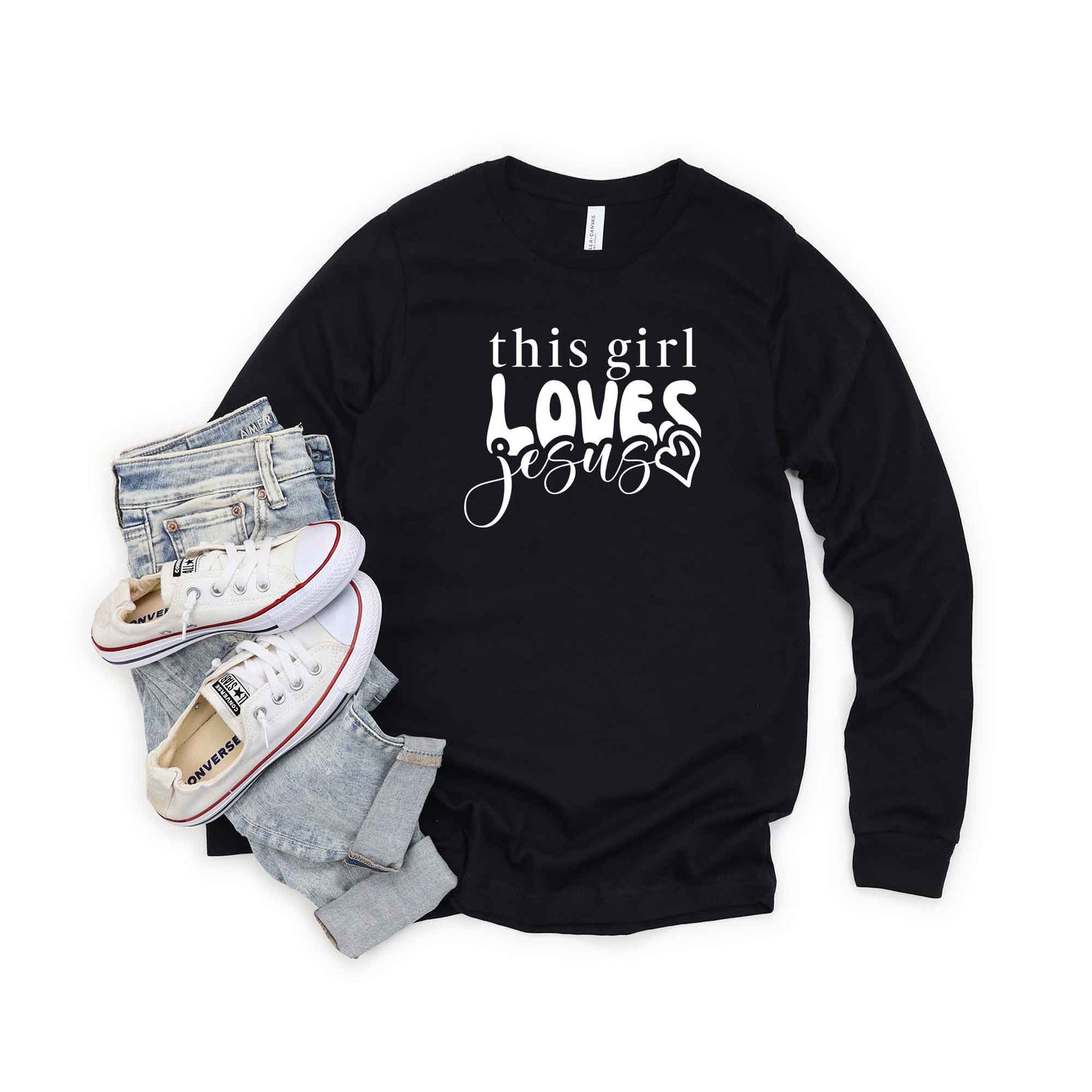 This Girl Loves Jesus Heart | Long Sleeve Crew Neck