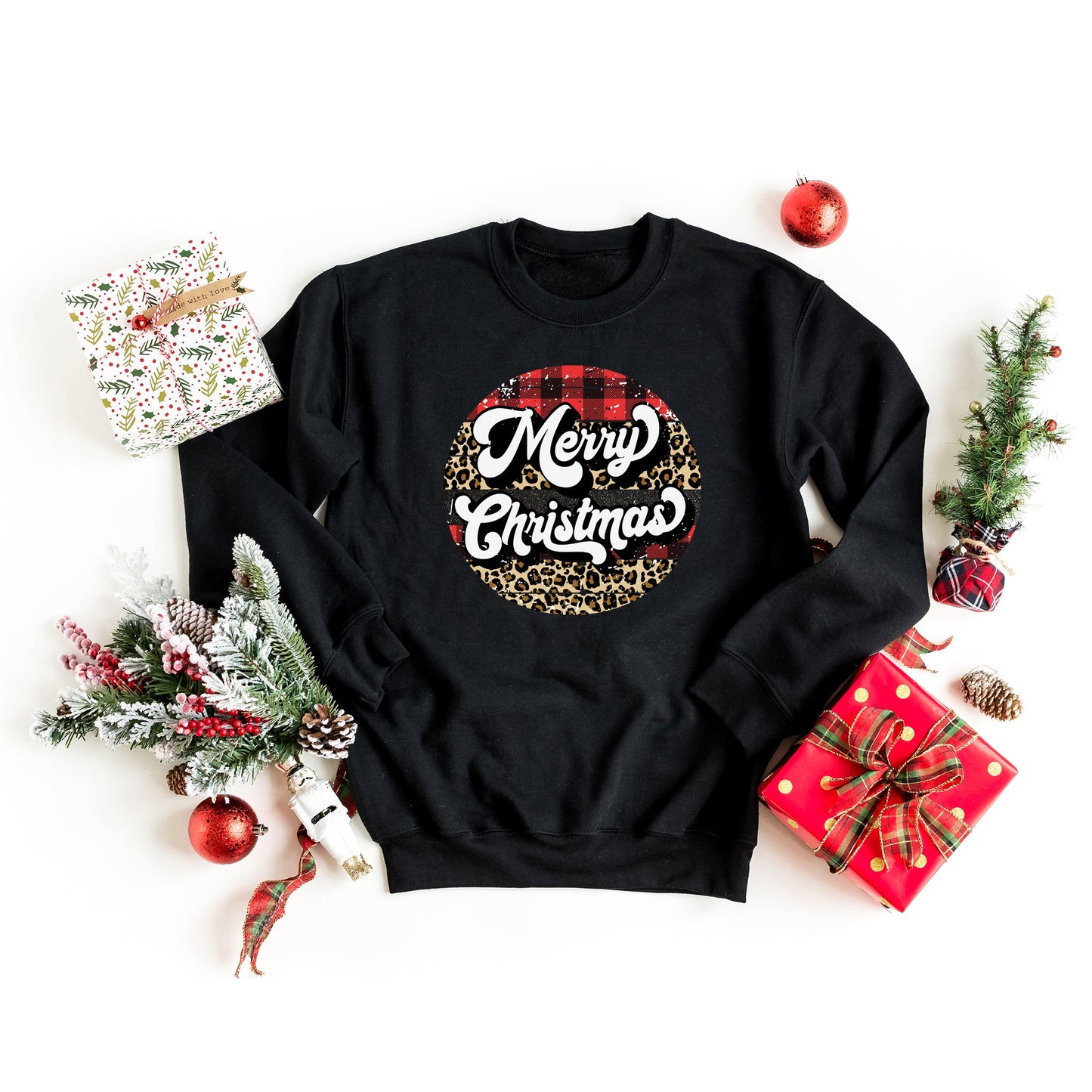 Buffalo Plaid Leopard Merry Christmas | Sweatshirt