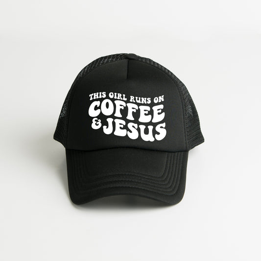 This Girl Runs On Coffee and Jesus | Foam Trucker Hat