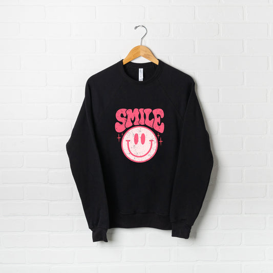 Pink Smiley Distressed | Bella Canvas Sweatshirt