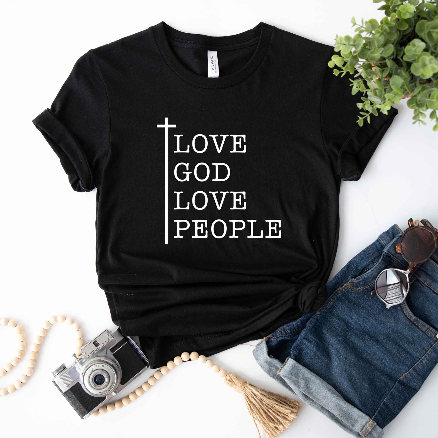 Love God Love People Cross | Short Sleeve Crew Neck