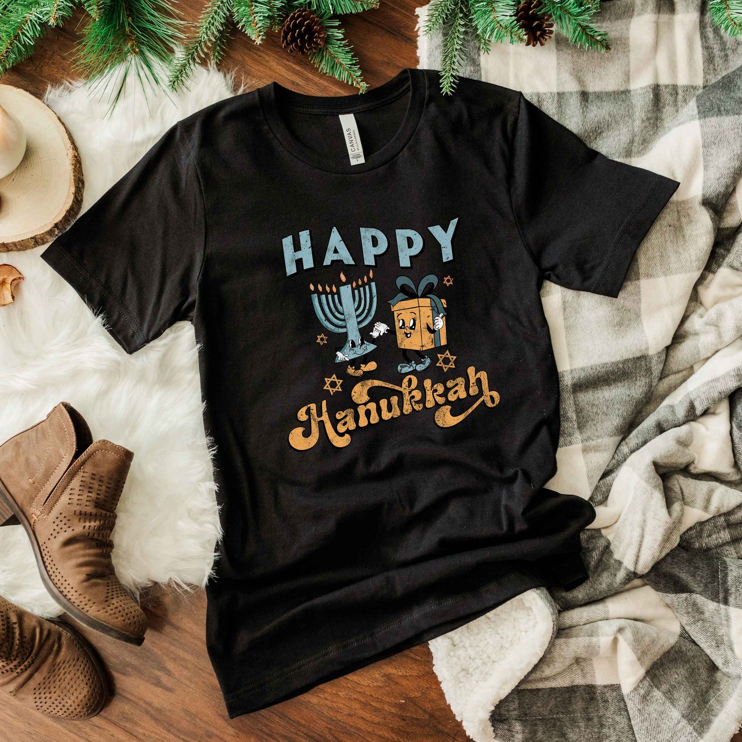 Happy Hanukkah Distressed | Short Sleeve Crew Neck