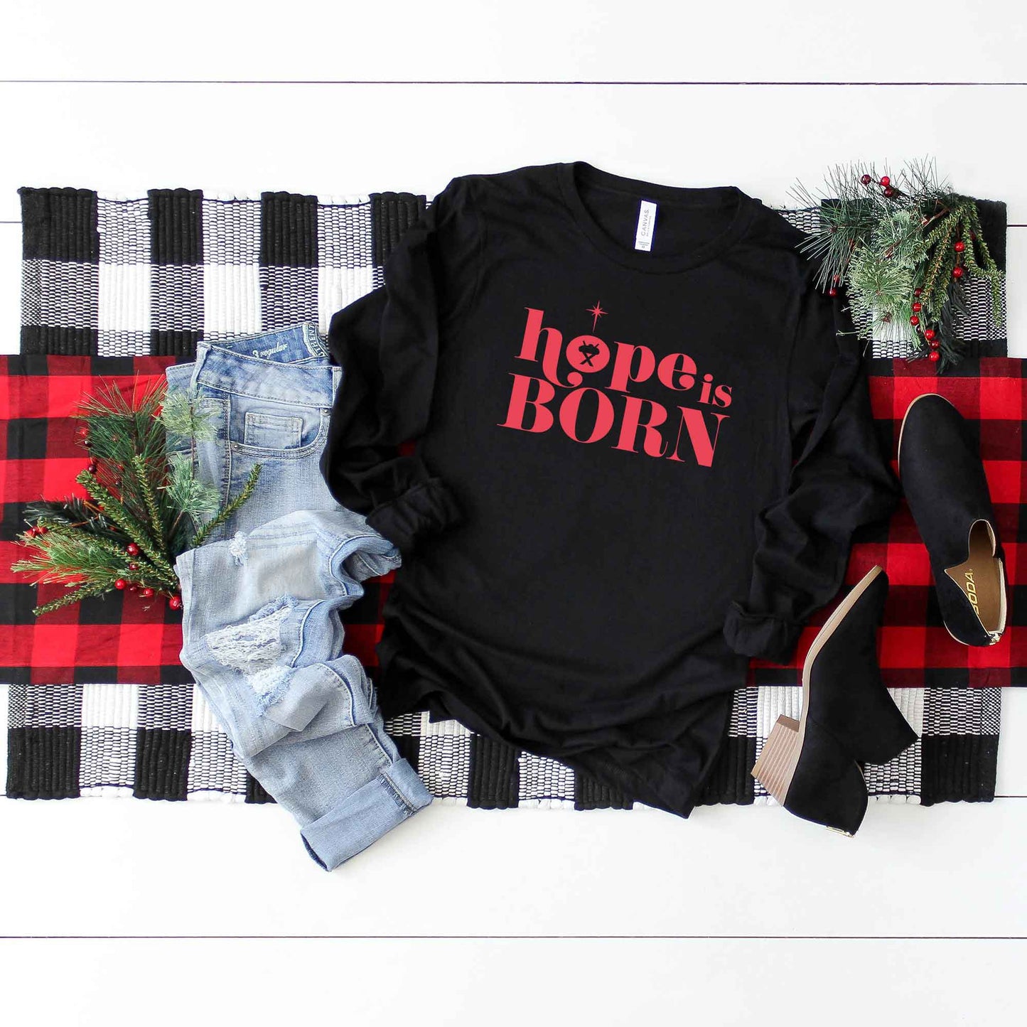 Hope Is Born Manger | Long Sleeve Crew Neck