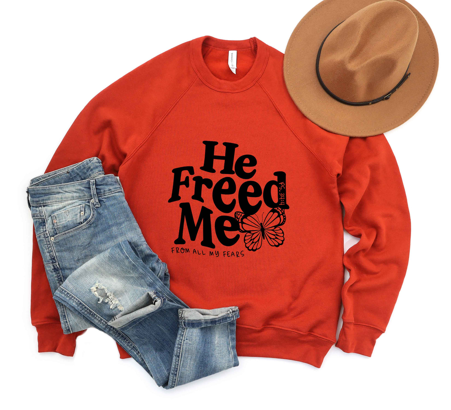 He Freed Me Butterfly | Bella Canvas Premium Sweatshirt