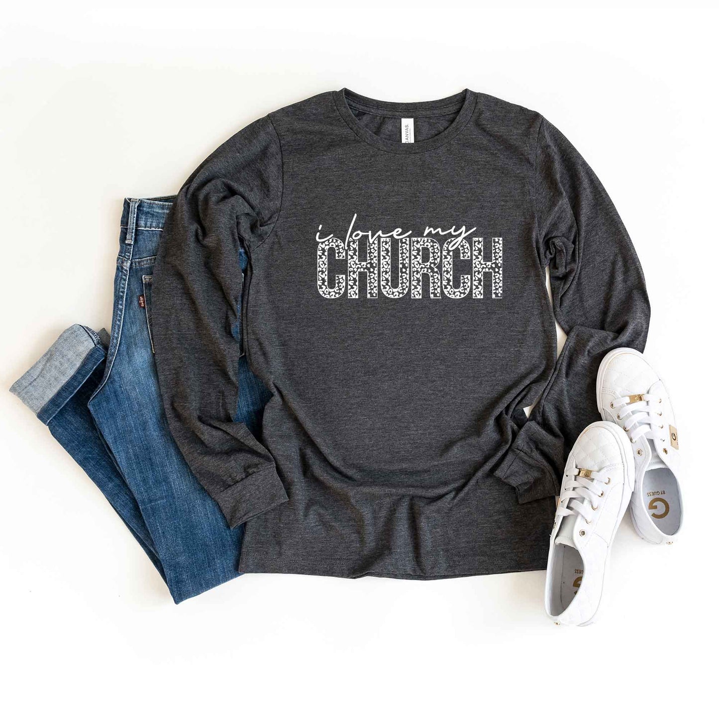 I Love My Church Leopard | Long Sleeve Crew Neck