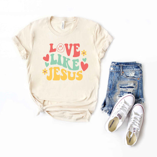 Love Like Jesus Retro Flowers | Short Sleeve Crew Neck