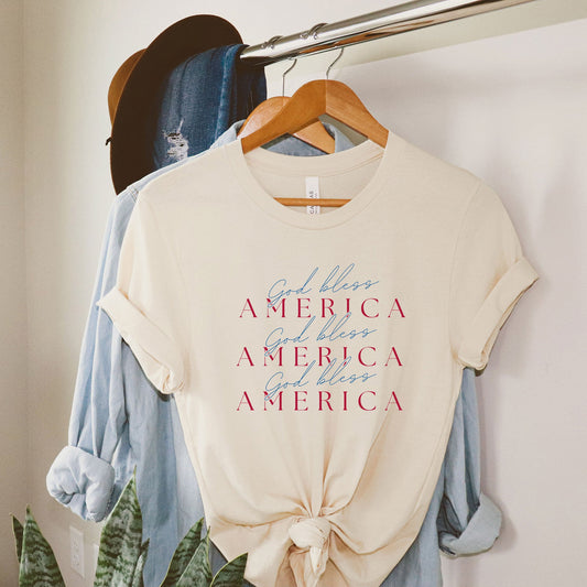 God Bless America Stacked | Short Sleeve Crew Neck