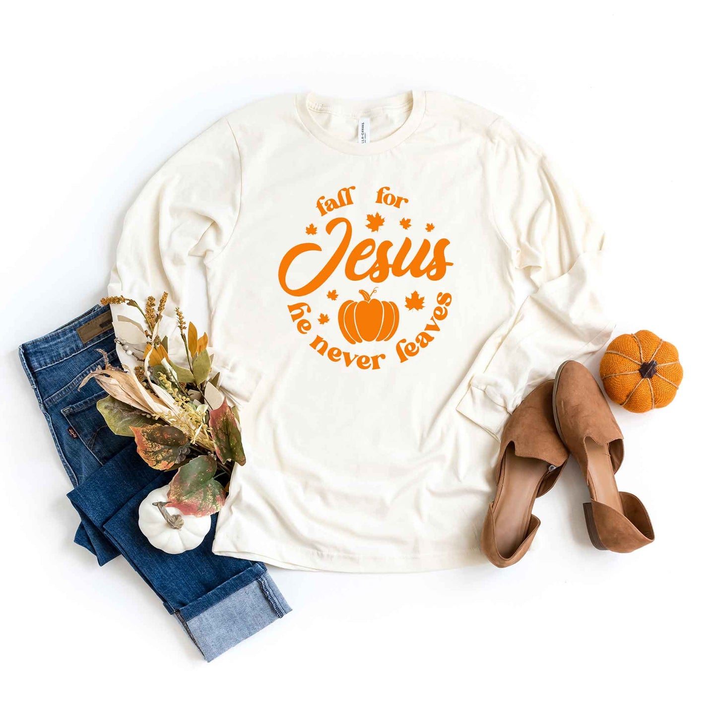 Jesus He Never Leaves | Long Sleeve Crew Neck