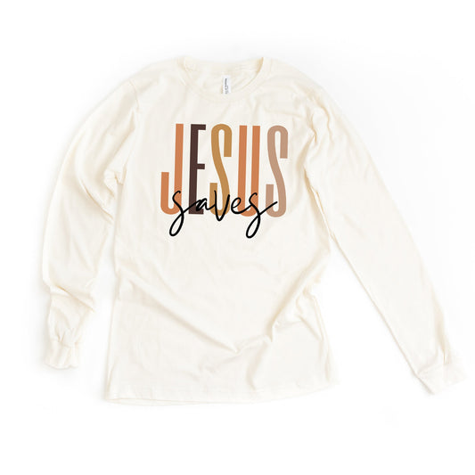 Jesus Saves Cursive | Long Sleeve Crew Neck