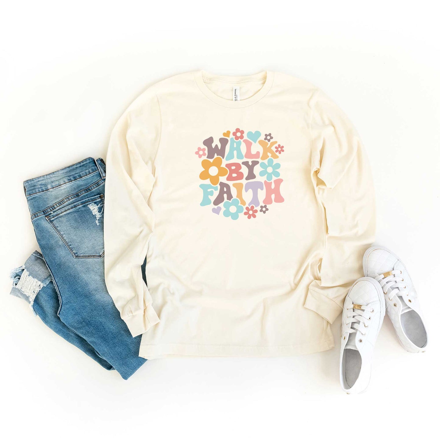 Walk By Faith Flowers | Long Sleeve Crew Neck