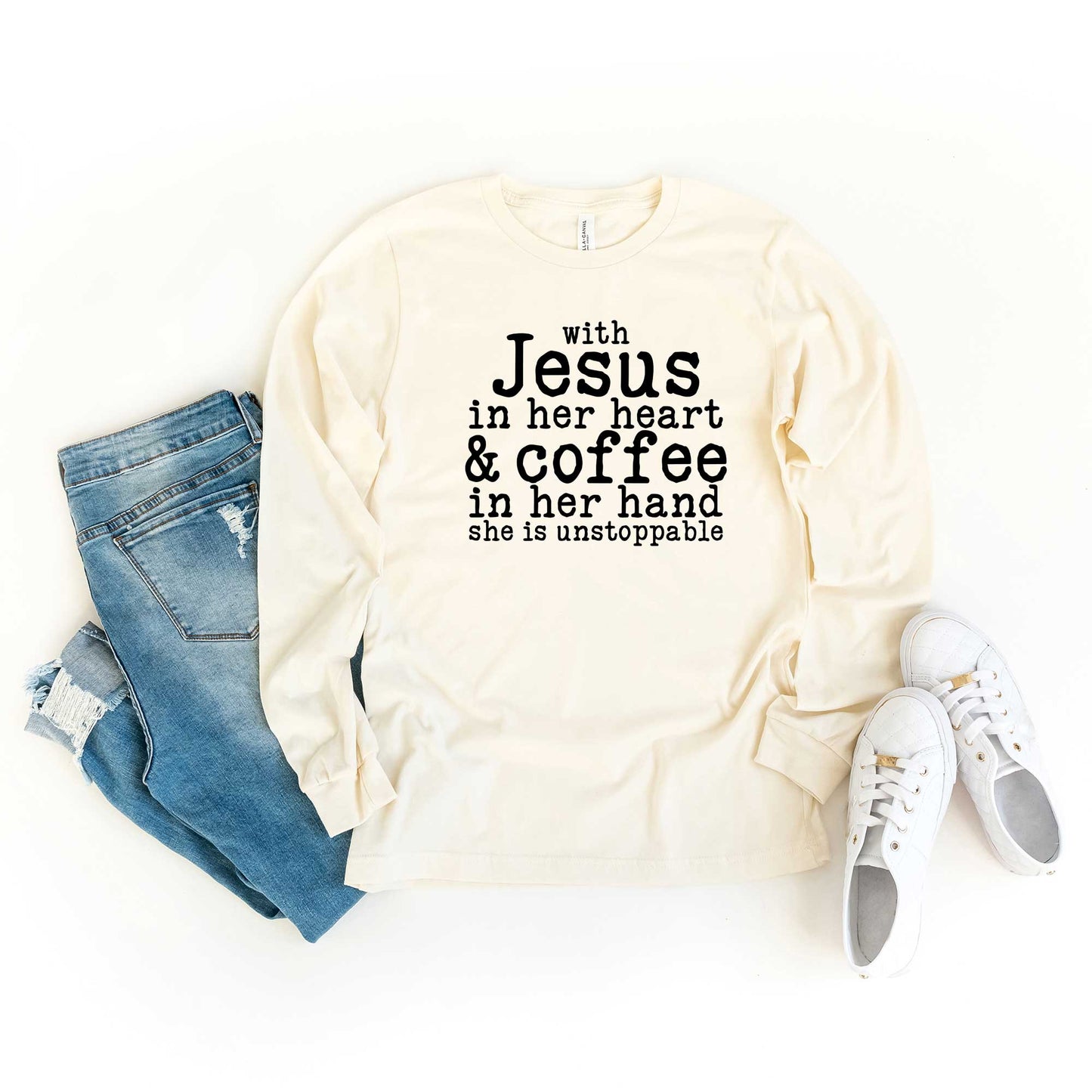 Jesus In Her Heart | Long Sleeve Crew Neck