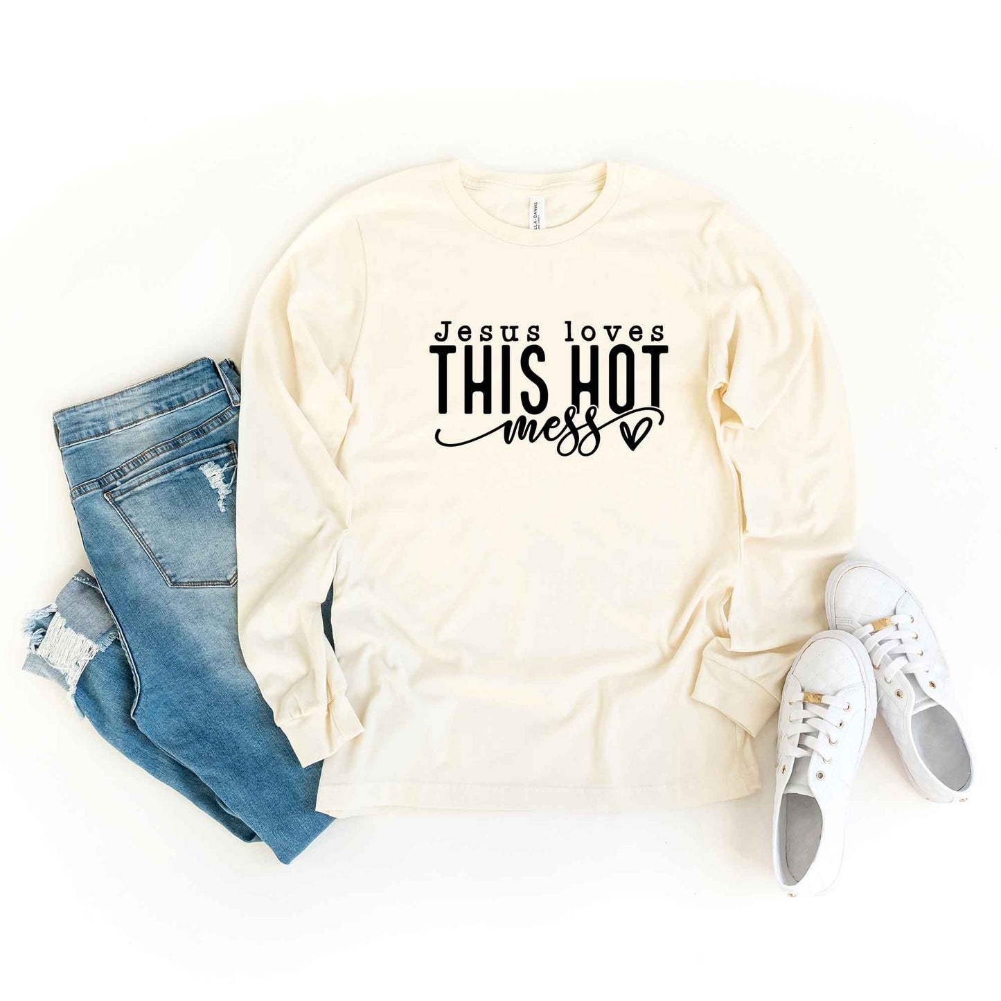 Jesus Loves This Hot Mess | Long Sleeve Crew Neck