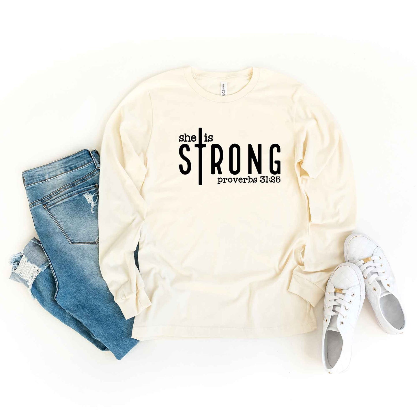 She Is Strong Cross | Long Sleeve Crew Neck