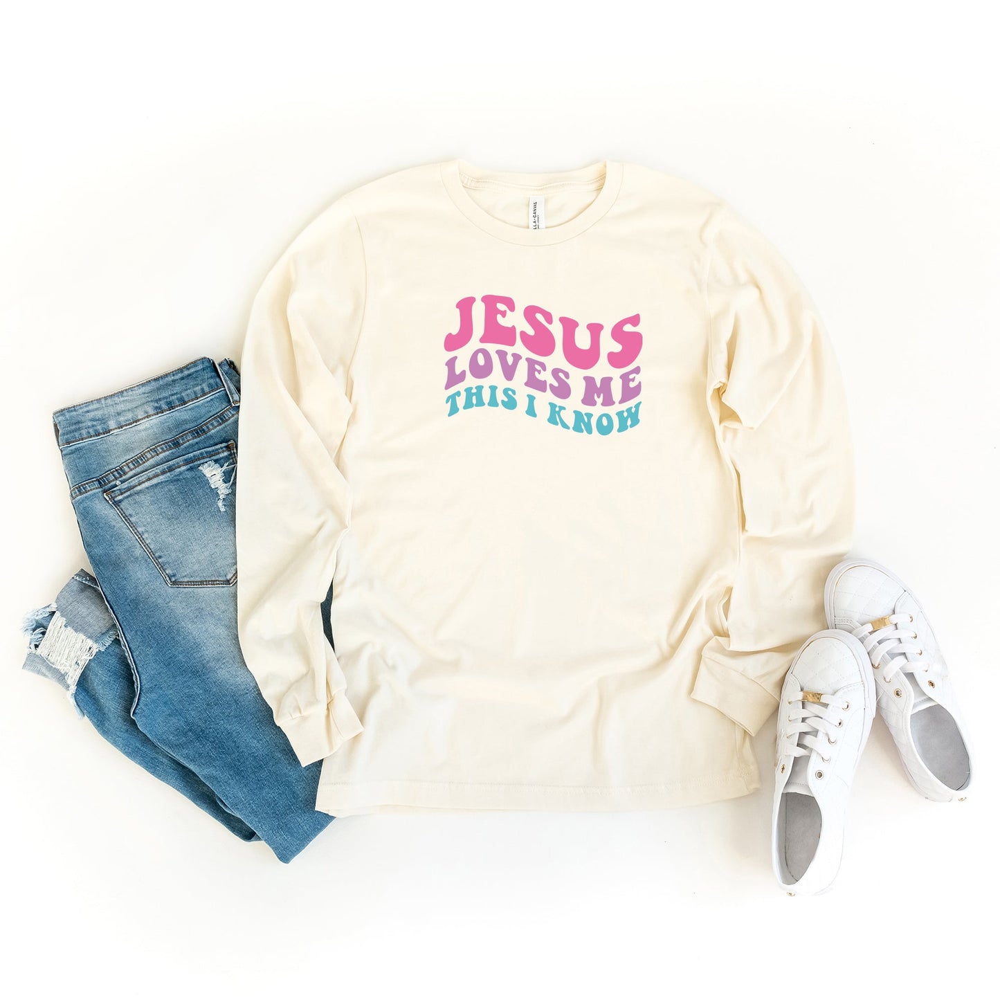 Jesus Loves Me This I Know Wavy | Long Sleeve Crew Neck