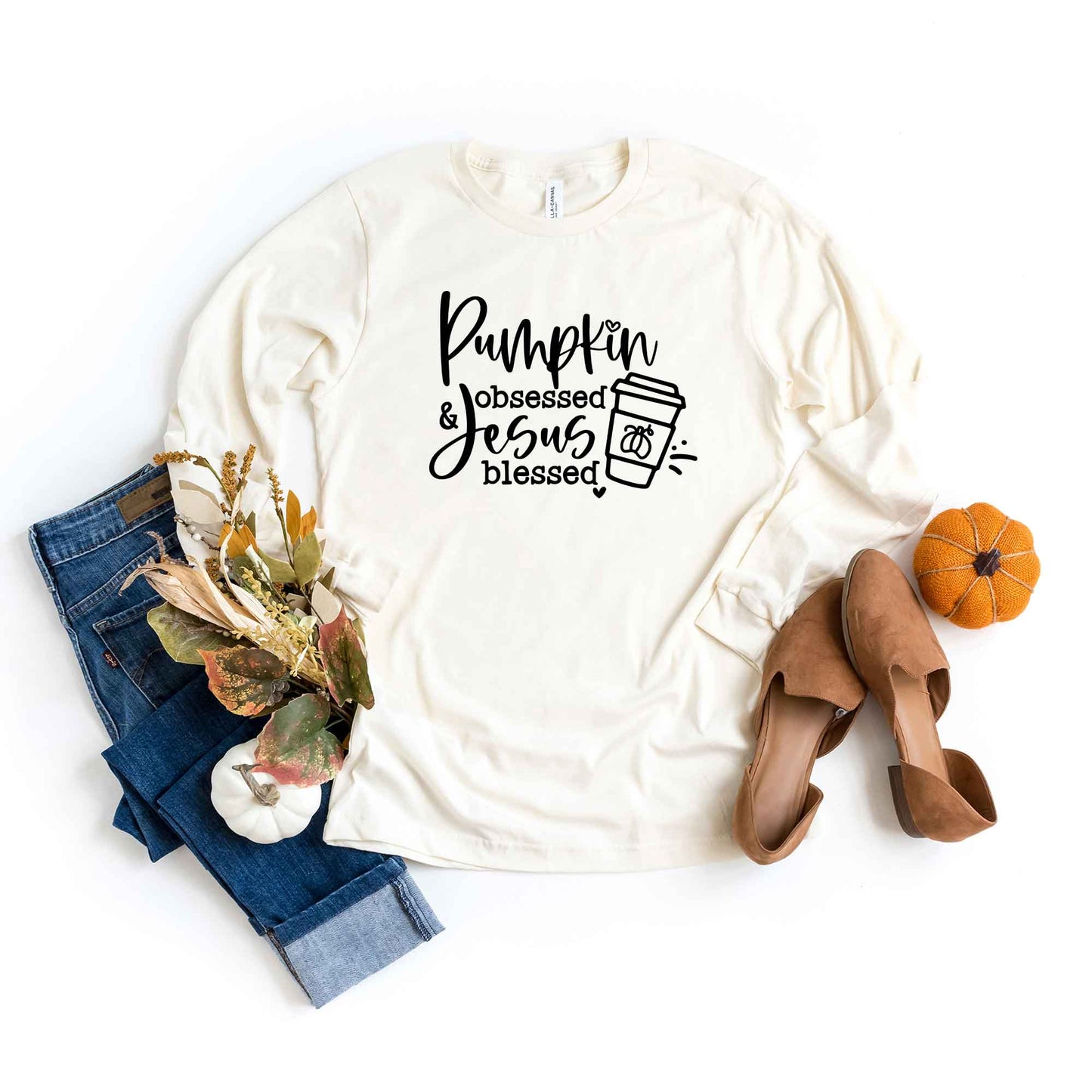 Pumpkin Obsessed Jesus Blessed | Long Sleeve Crew Neck