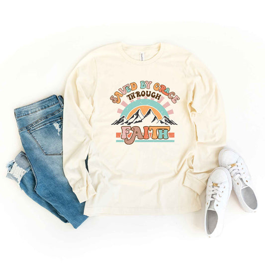 Saved By Grace Mountains | Long Sleeve Crew Neck