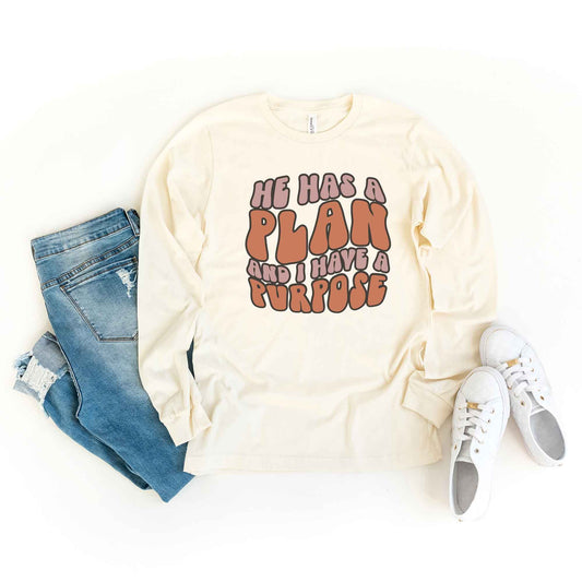 Retro He Has A Plan | Long Sleeve Crew Neck