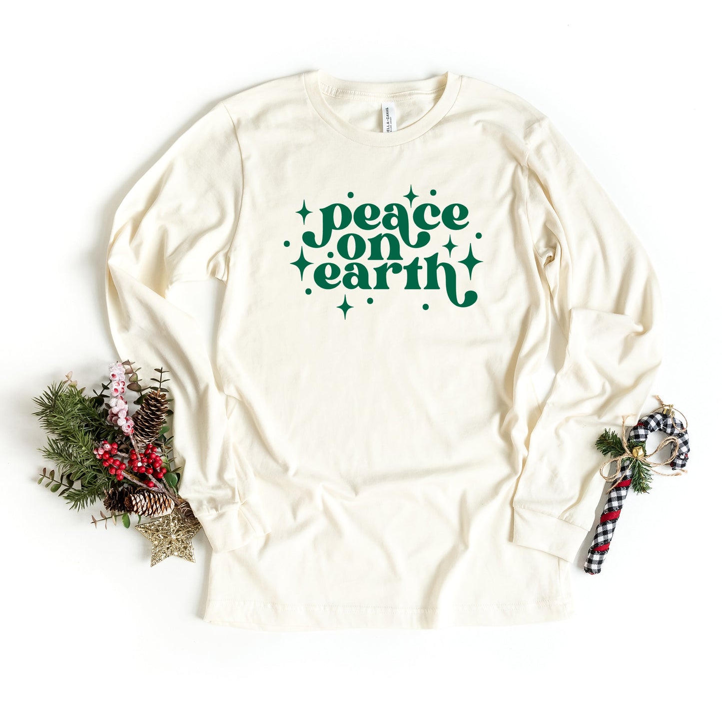 Whimsical Peace On Earth | Long Sleeve Crew Neck