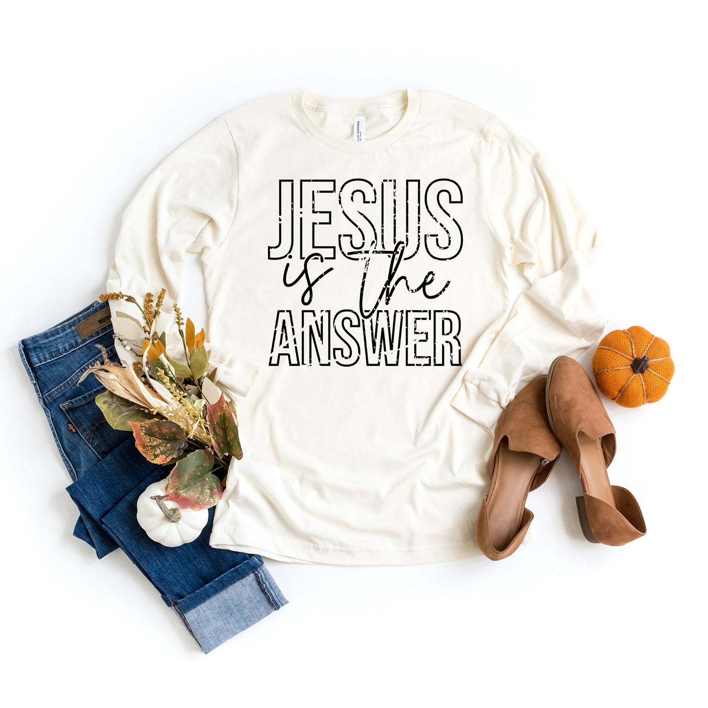 Jesus Is The Answer Block | Long Sleeve Crew Neck