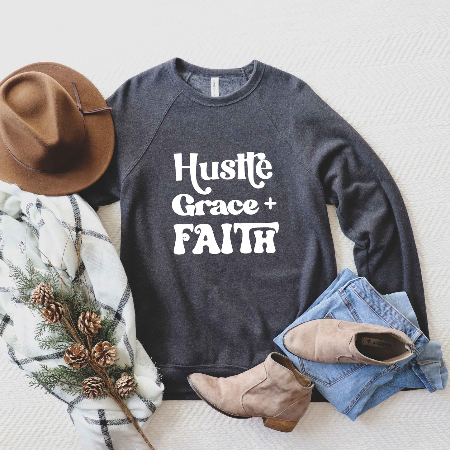 Hustle Grace Faith | Bella Canvas Premium Sweatshirt